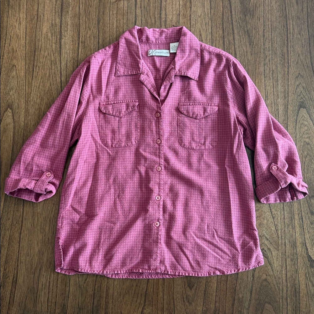 DressBarn Pink Textured Button-Up Blouse